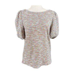 LOFT MULTICOLORED TWEED BUBBLE SLEEVE TOP, SIZE S